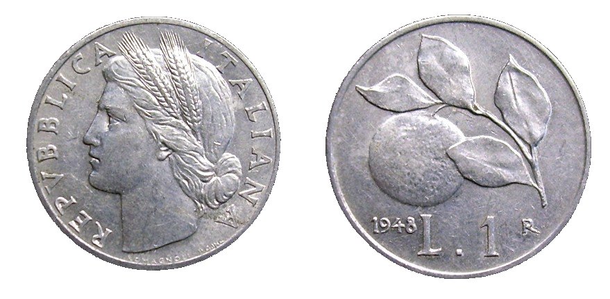 monete 1 lira 1948 - arancia