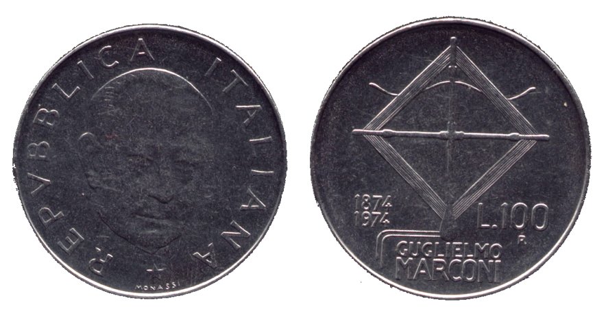 monete 100 lire 1974 marconi