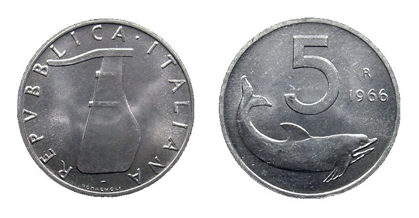 monete 5 lire 1966 delfino