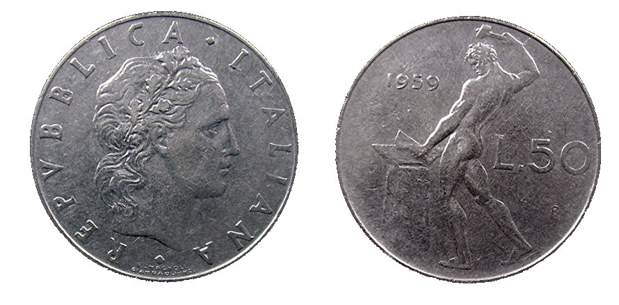 monete 50 lire 1958 vulcano
