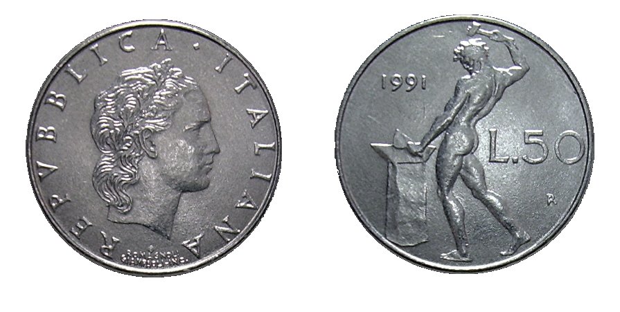 monete 50 lire 1991 vulcano