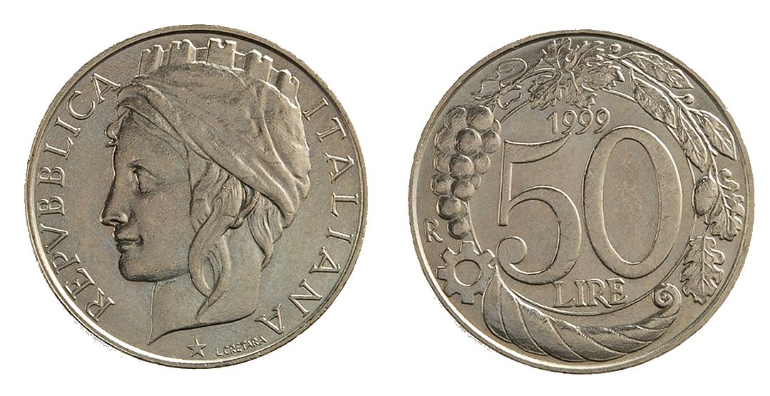 monete 50 lire 1999 italia turrita