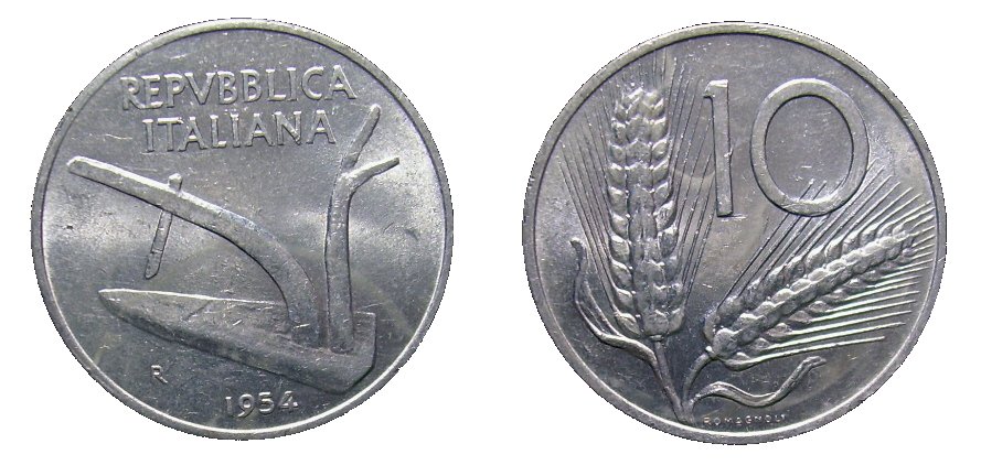 monete 10 lire 1954