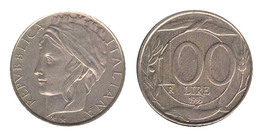 monete 100 lire 1993 italia turrita
