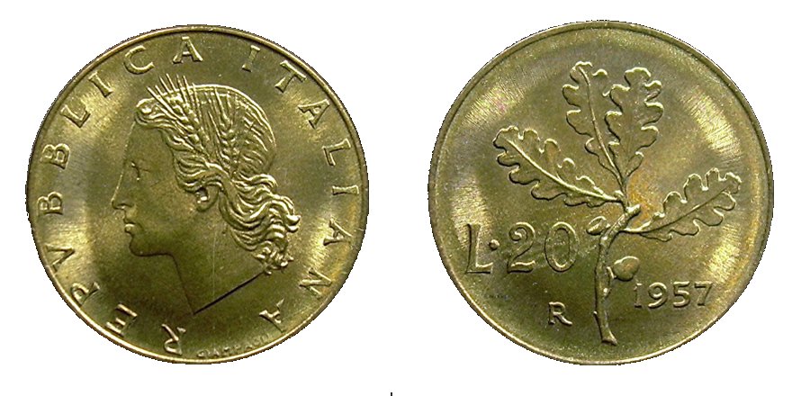 monete 20 lire 1957