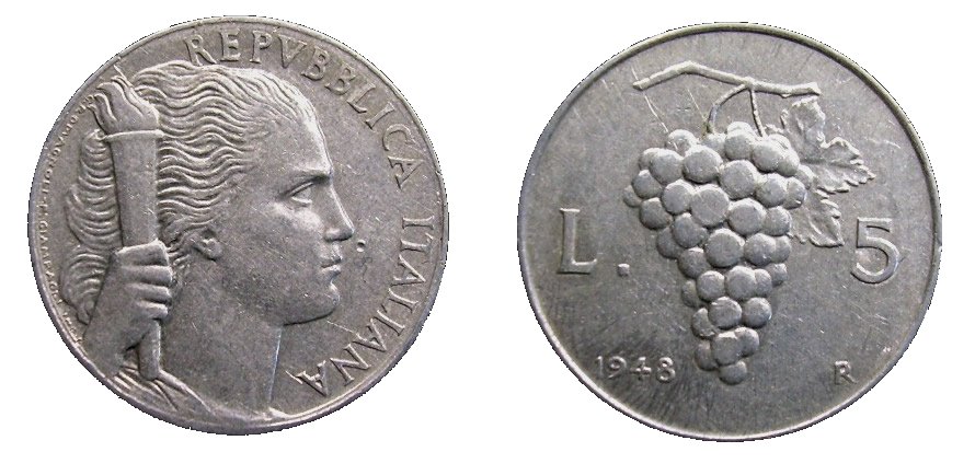 monete 5 lire 1948 uva